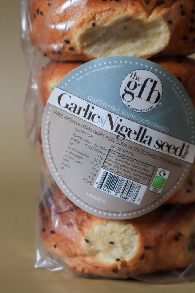 
                  
                    Nigella Seed and Garlic Bagels- Gluten Free Sourdough (Packet of 5)
                  
                